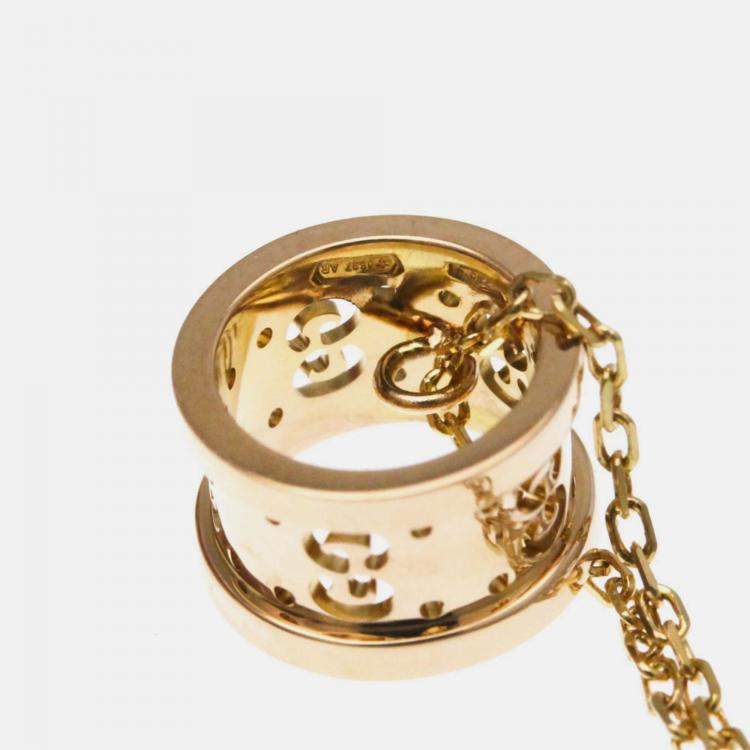Pre Owned Gucci Icon Toile Necklace Pink Gold 18K Pendant Necklace Pink Gold