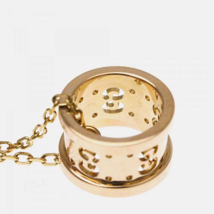 Pre Owned Gucci Icon Toile Necklace Pink Gold 18K Pendant Necklace Pink Gold