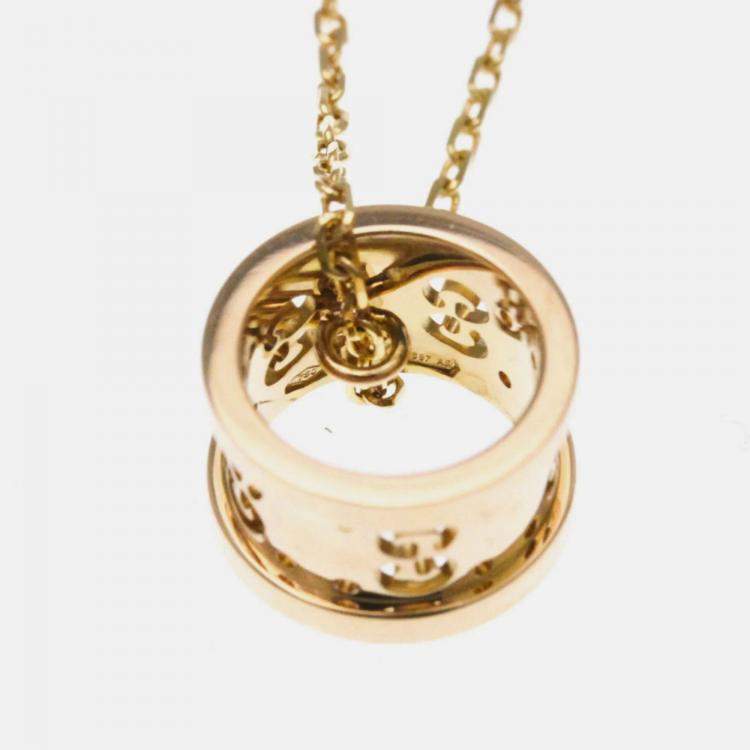 Pre Owned Gucci Icon Toile Necklace Pink Gold 18K Pendant Necklace Pink Gold
