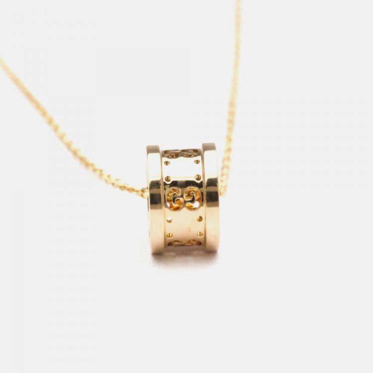 Pre Owned Gucci Icon Toile Necklace Pink Gold 18K Pendant Necklace Pink Gold