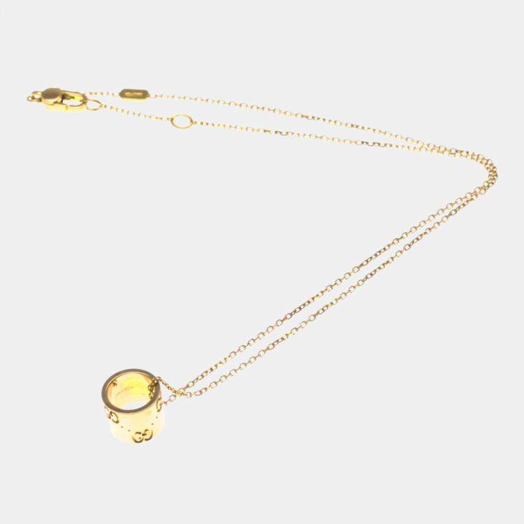 Pre Owned Gucci Icon No Stone 18K  Pink Gold  Fashion Pendant Necklace 