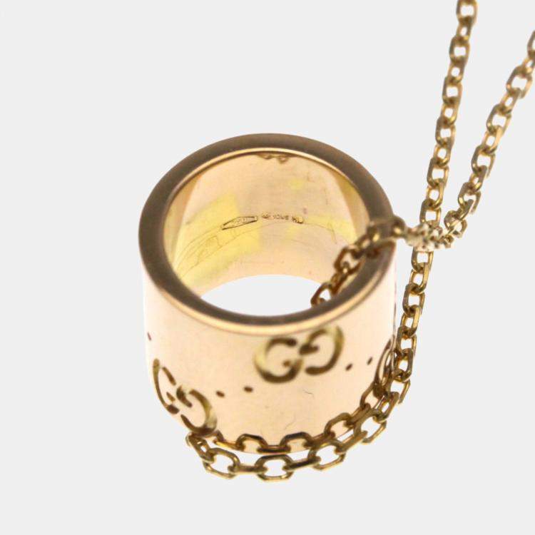 Pre Owned Gucci Icon No Stone 18K  Pink Gold  Fashion Pendant Necklace 