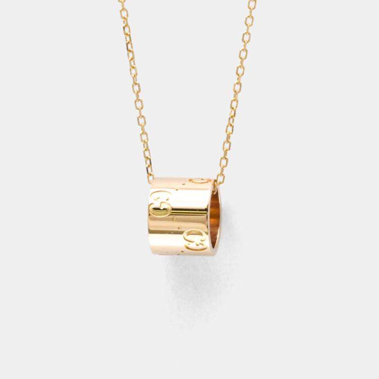 Pre Owned Gucci Icon No Stone 18K  Pink Gold  Fashion Pendant Necklace 