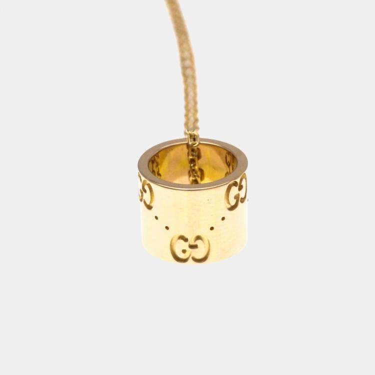 Pre Owned Gucci Icon No Stone 18K  Pink Gold  Fashion Pendant Necklace 