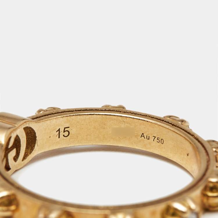 Pre Owned Gucci Le Marche Des Marveilles Pearl Diamonds 18k Two Tone Gold Ring Size 49