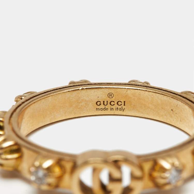 Pre Owned Gucci Le Marche Des Marveilles Pearl Diamonds 18k Two Tone Gold Ring Size 49