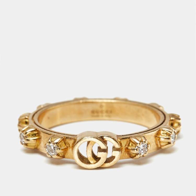 Pre Owned Gucci Le Marche Des Marveilles Pearl Diamonds 18k Two Tone Gold Ring Size 49