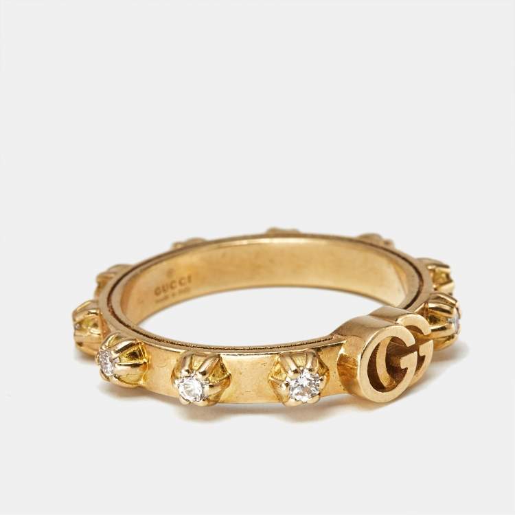 Pre Owned Gucci Le Marche Des Marveilles Pearl Diamonds 18k Two Tone Gold Ring Size 49