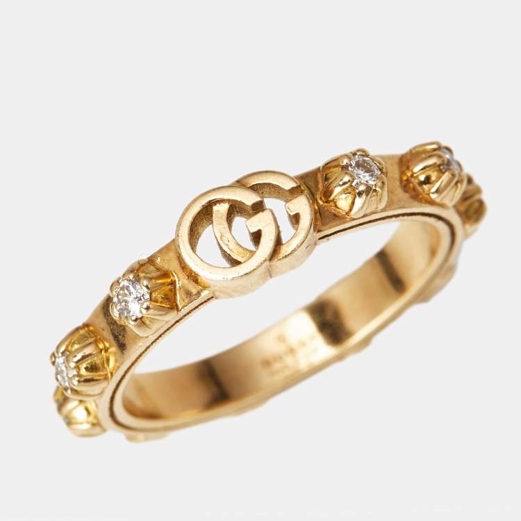 Pre Owned Gucci Le Marche Des Marveilles Pearl Diamonds 18k Two Tone Gold Ring Size 49