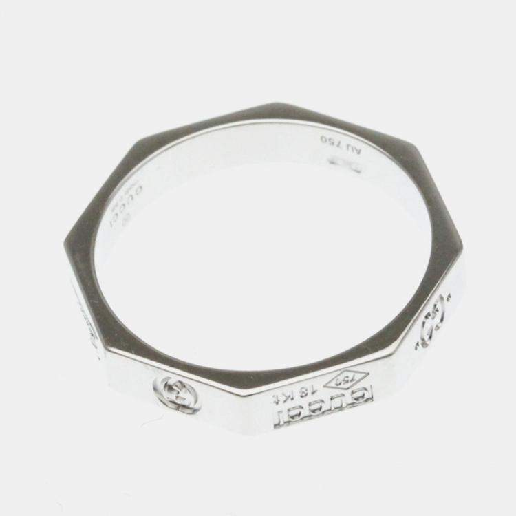 Pre Owned Gucci Octagonal White Gold 18K Fashion No Stone Band Ring Silver