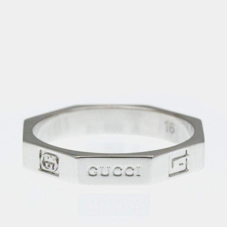 Pre Owned Gucci Octagonal White Gold 18K Fashion No Stone Band Ring Silver