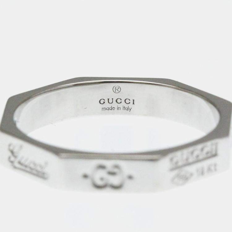Pre Owned Gucci Octagonal White Gold 18K Fashion No Stone Band Ring Silver