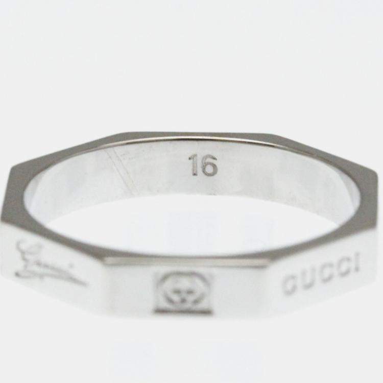 Pre Owned Gucci Octagonal White Gold 18K Fashion No Stone Band Ring Silver