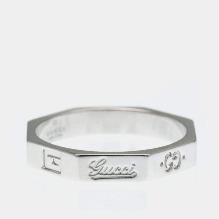 Pre Owned Gucci Octagonal White Gold 18K Fashion No Stone Band Ring Silver