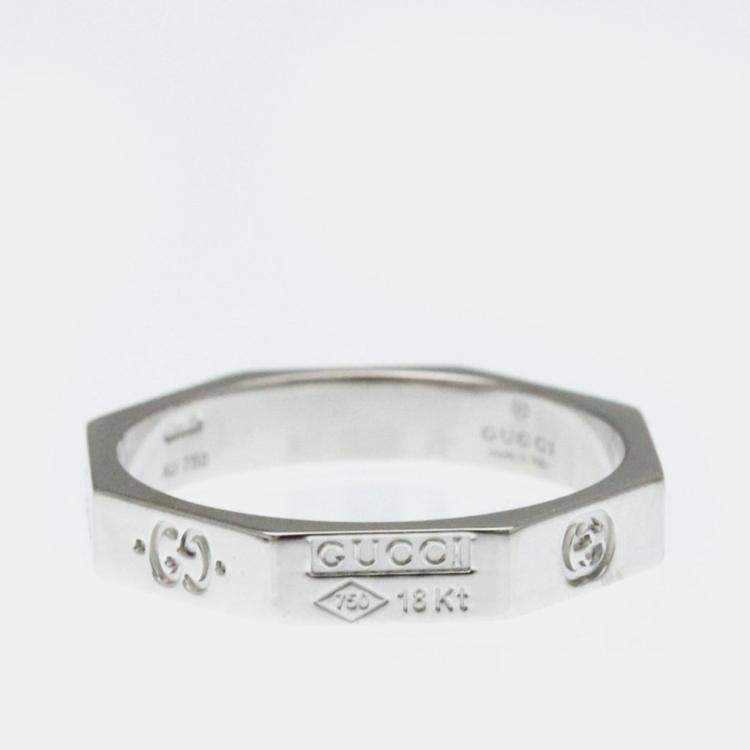 Pre Owned Gucci Octagonal White Gold 18K Fashion No Stone Band Ring Silver
