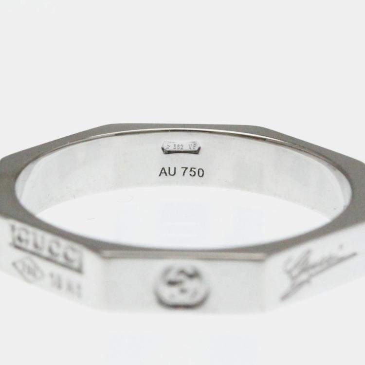 Pre Owned Gucci Octagonal White Gold 18K Fashion No Stone Band Ring Silver