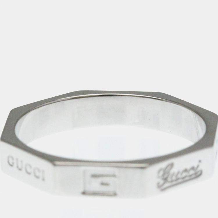 Pre Owned Gucci Octagonal White Gold 18K Fashion No Stone Band Ring Silver