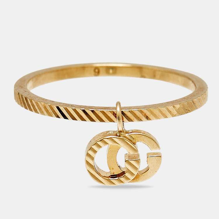 Pre Owned Gucci GG Running 18k Yellow Gold Charm Ring Size 49