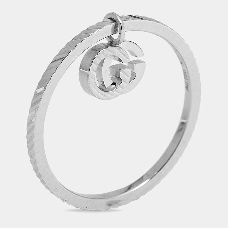 Pre Owned Gucci GG Running 18k White Gold Charm Ring Size 51