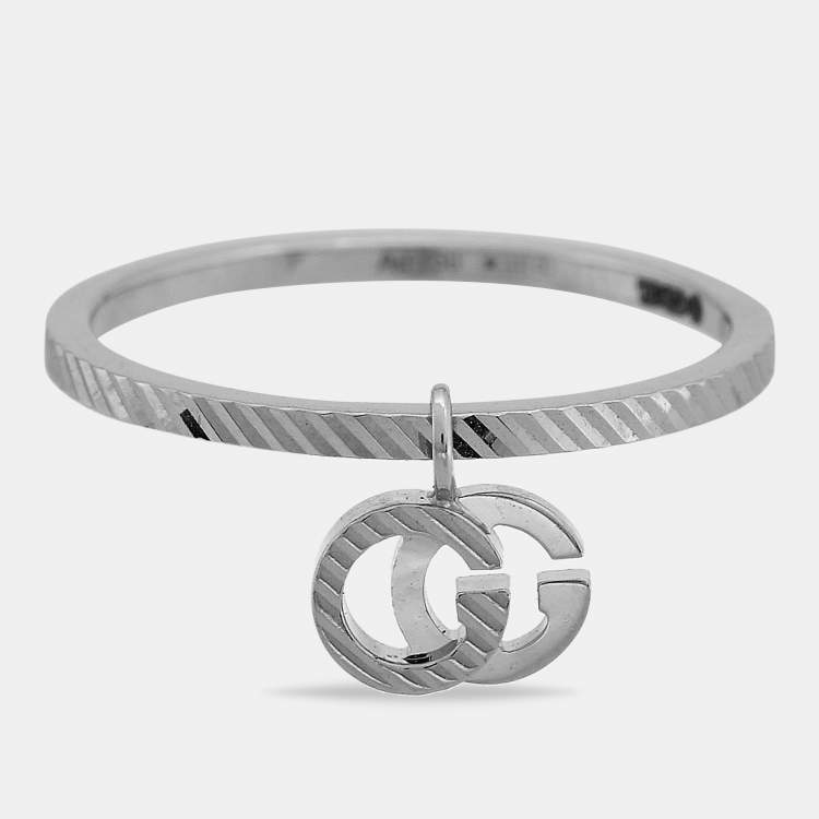 Pre Owned Gucci GG Running 18k White Gold Charm Ring Size 51