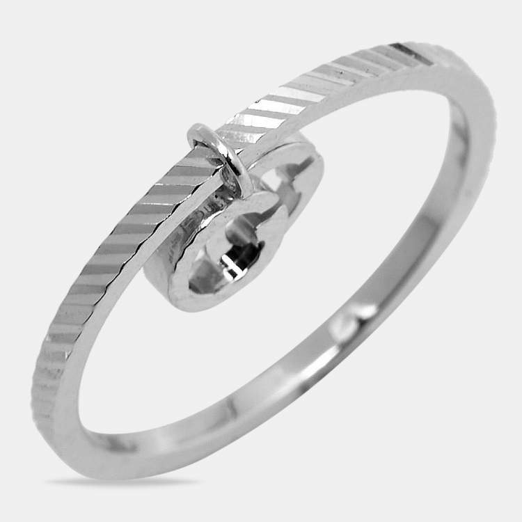 Pre Owned Gucci GG Running 18k White Gold Charm Ring Size 51
