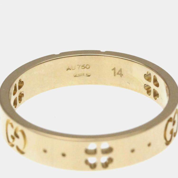 Pre Owned Gucci Icon Clover Ring Pink Gold 18K Fashion No Stone Band Ring Pink Gold