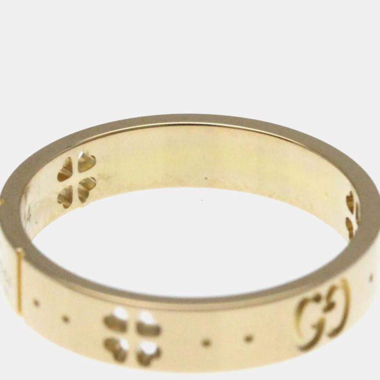 Pre Owned Gucci Icon Clover Ring Pink Gold 18K Fashion No Stone Band Ring Pink Gold