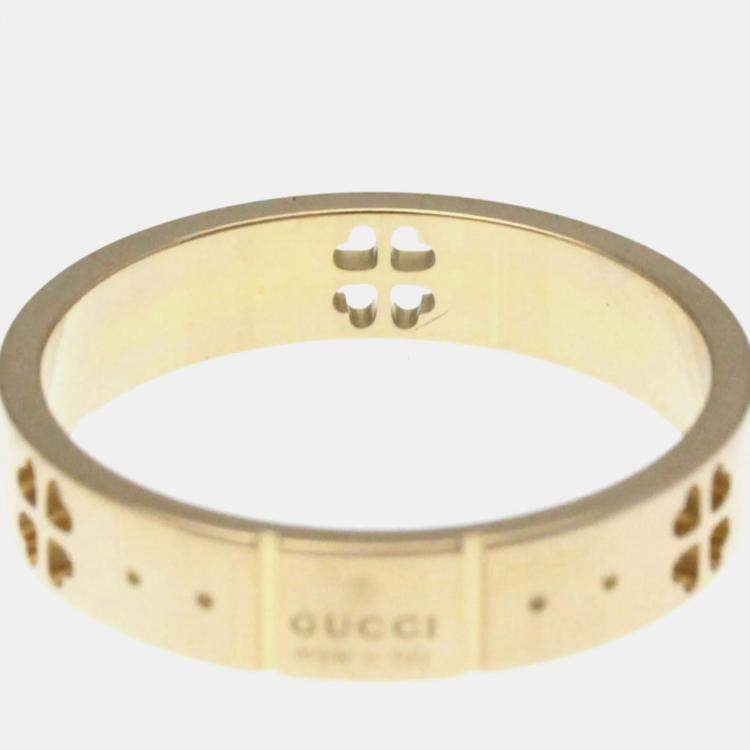Pre Owned Gucci Icon Clover Ring Pink Gold 18K Fashion No Stone Band Ring Pink Gold