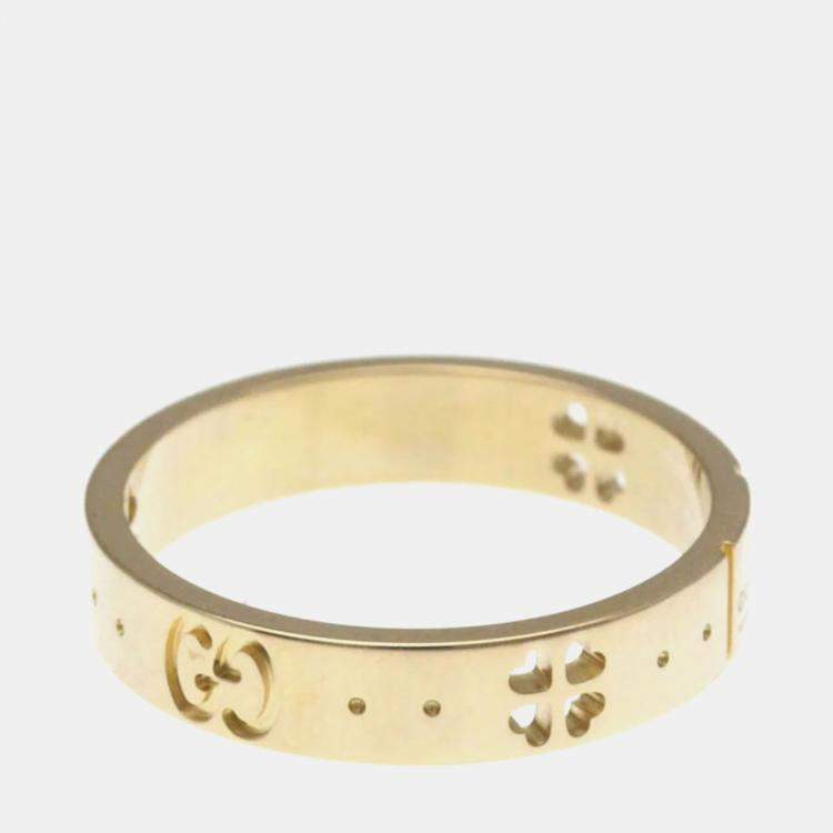 Pre Owned Gucci Icon Clover Ring Pink Gold 18K Fashion No Stone Band Ring Pink Gold