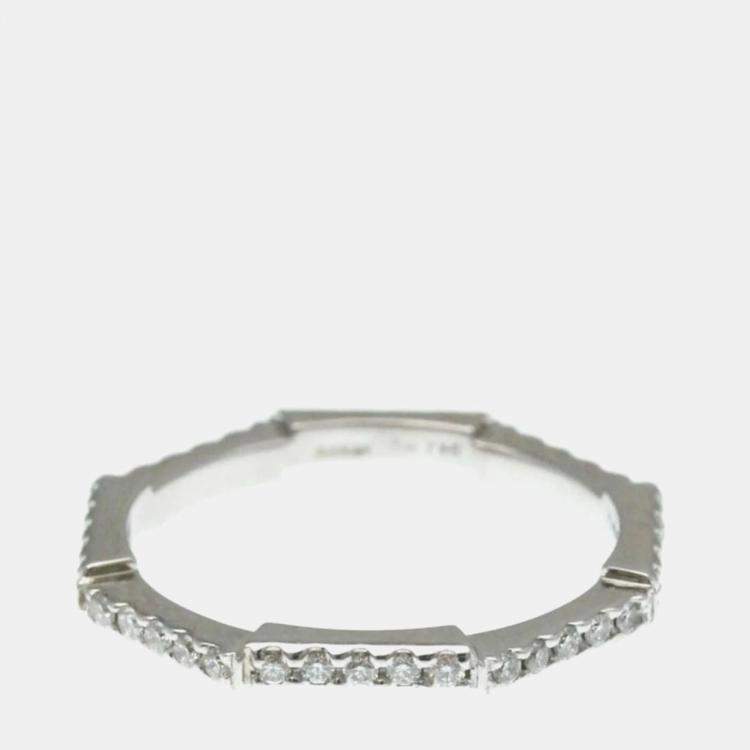 Pre Owned Gucci Link To Love Ring White Gold 18K Fashion Diamond Band Ring Silver