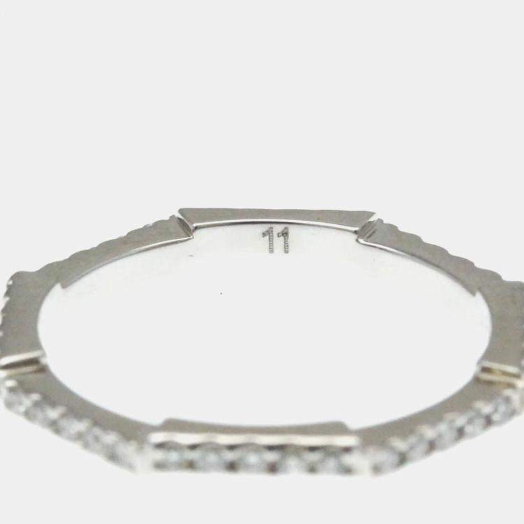Pre Owned Gucci Link To Love Ring White Gold 18K Fashion Diamond Band Ring Silver