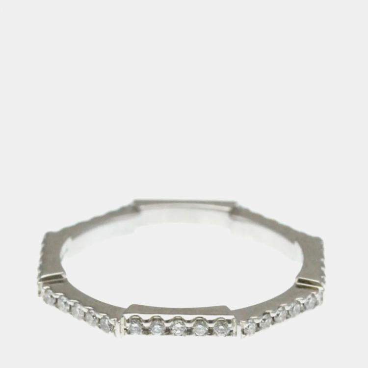 Pre Owned Gucci Link To Love Ring White Gold 18K Fashion Diamond Band Ring Silver