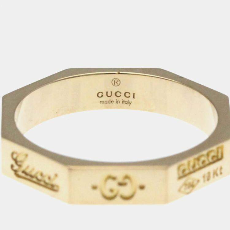 Pre Owned Gucci Octagonal Ring Pink Gold 18K Fashion No Stone Band Ring Pink Gold