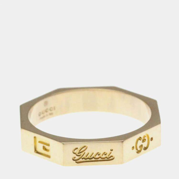 Pre Owned Gucci Octagonal Ring Pink Gold 18K Fashion No Stone Band Ring Pink Gold