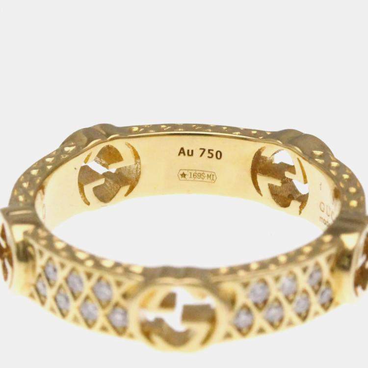 Pre Owned Gucci Interlocking G Diamond Ring 18K Yellow Gold Fashion Diamond Band Ring 