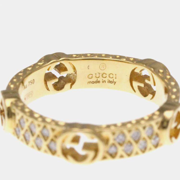 Pre Owned Gucci Interlocking G Diamond Ring 18K Yellow Gold Fashion Diamond Band Ring 