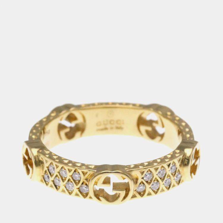 Pre Owned Gucci Interlocking G Diamond Ring 18K Yellow Gold Fashion Diamond Band Ring 