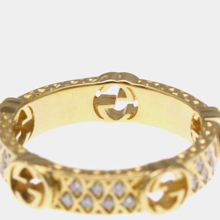 Pre Owned Gucci Interlocking G Diamond Ring 18K Yellow Gold Fashion Diamond Band Ring 