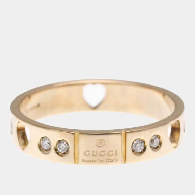Pre Owned Gucci Icon Amor Diamond 18K Pink Gold Fashion Band Ring EU 55