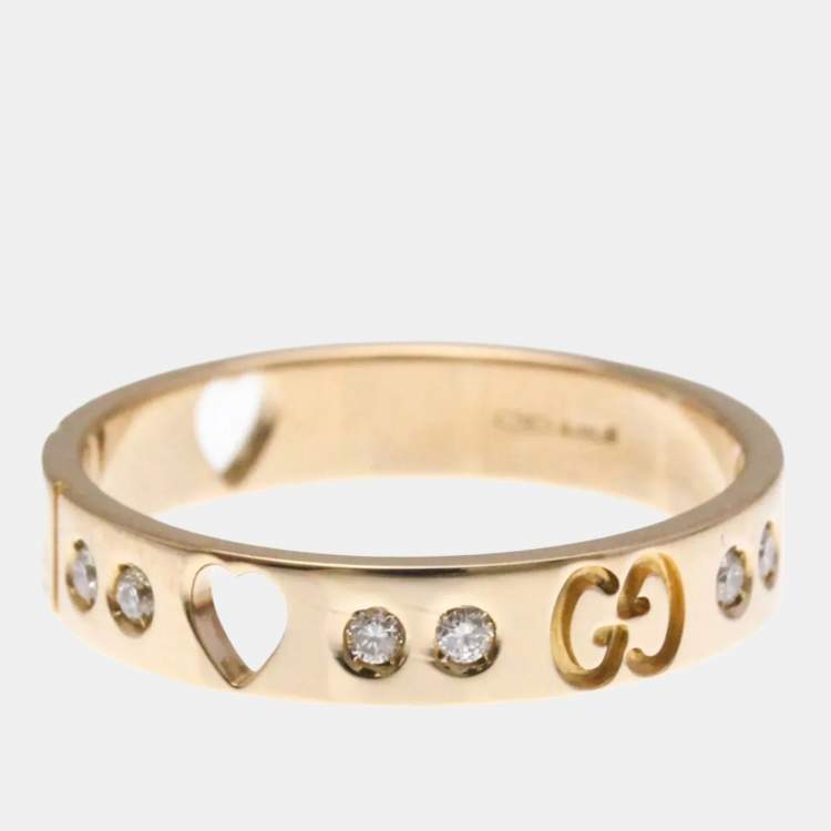 Pre Owned Gucci Icon Amor Diamond 18K Pink Gold Fashion Band Ring EU 55
