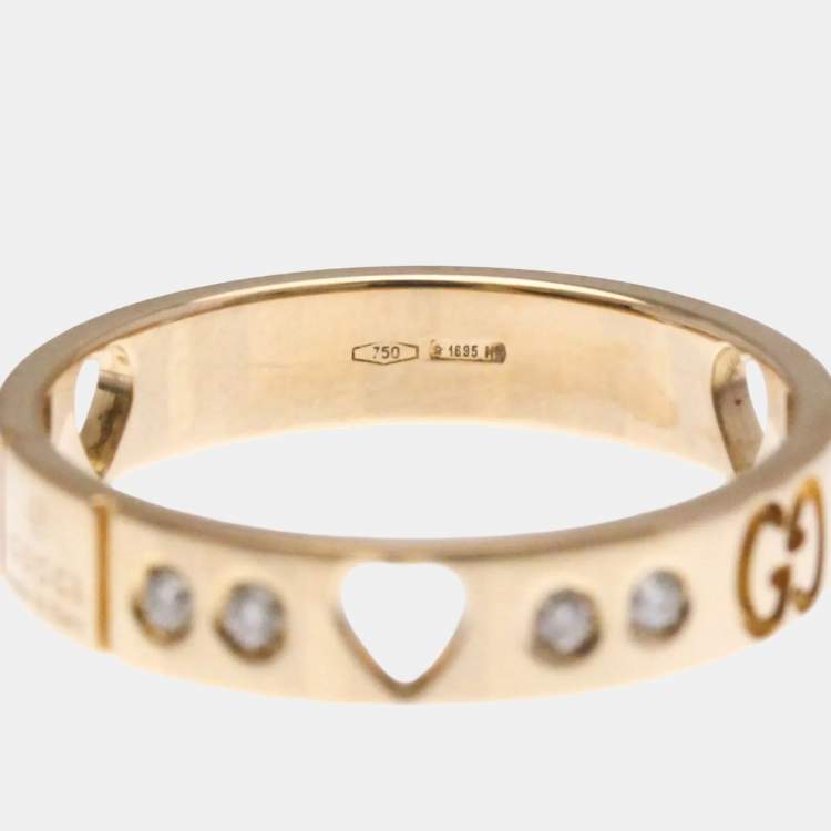 Pre Owned Gucci Icon Amor Diamond 18K Pink Gold Fashion Band Ring EU 55