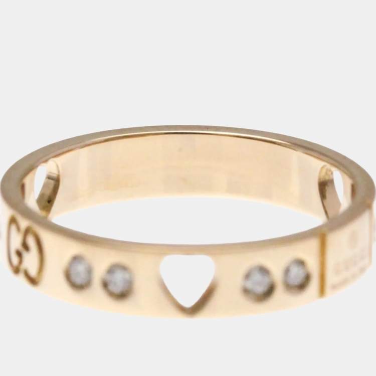 Pre Owned Gucci Icon Amor Diamond 18K Pink Gold Fashion Band Ring EU 55
