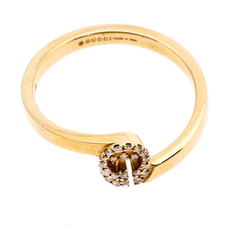 Pre Owned Gucci GG Running Diamond 18K Yellow Gold Stack Ring Size 50.5