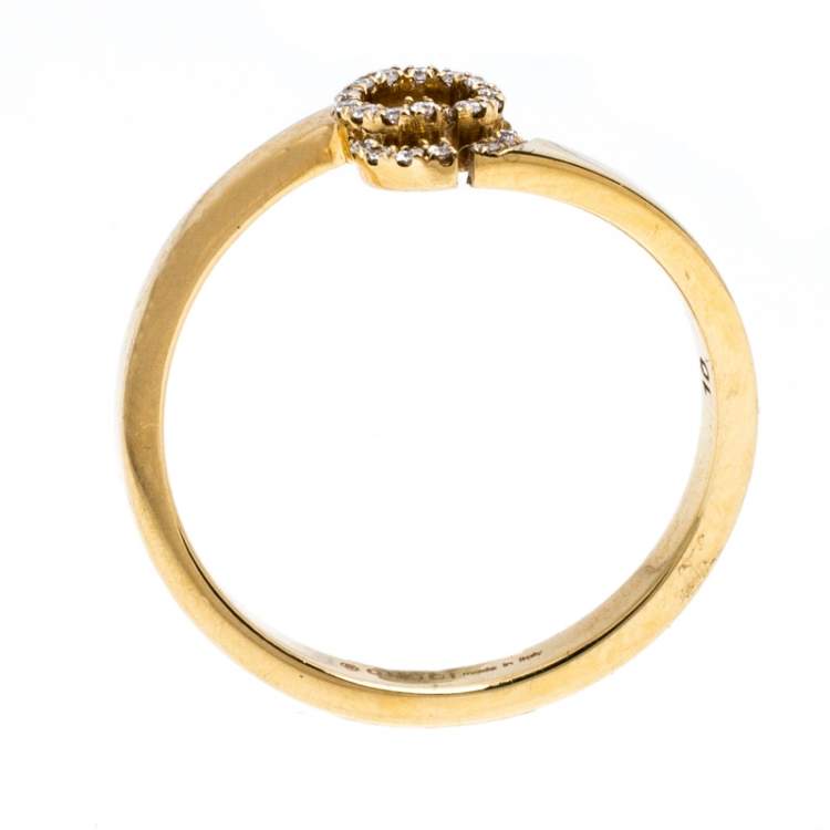 Pre Owned Gucci GG Running Diamond 18K Yellow Gold Stack Ring Size 50.5