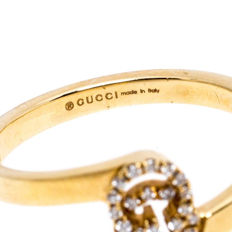 Pre Owned Gucci GG Running Diamond 18K Yellow Gold Stack Ring Size 50.5