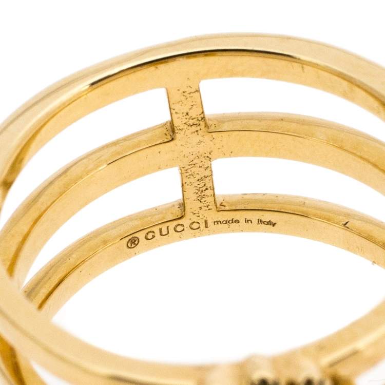Pre Owned Gucci GG Running Multicolor Gemstones 18K Yellow Gold Ring Size 50.5