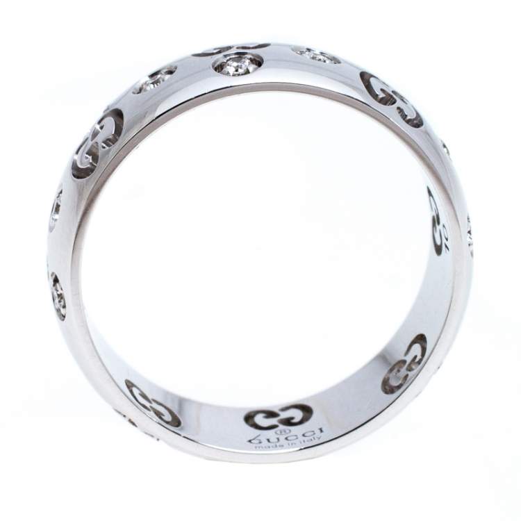 Pre Owned Gucci Icon Bold Diamond 18K White Gold Band Ring Size 50