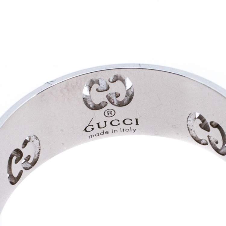 Pre Owned Gucci Icon Bold Diamond 18K White Gold Band Ring Size 50