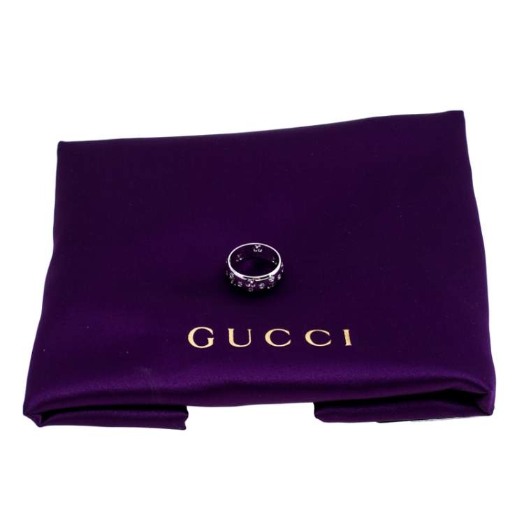 Pre Owned Gucci Icon Bold Diamond 18K White Gold Band Ring Size 50