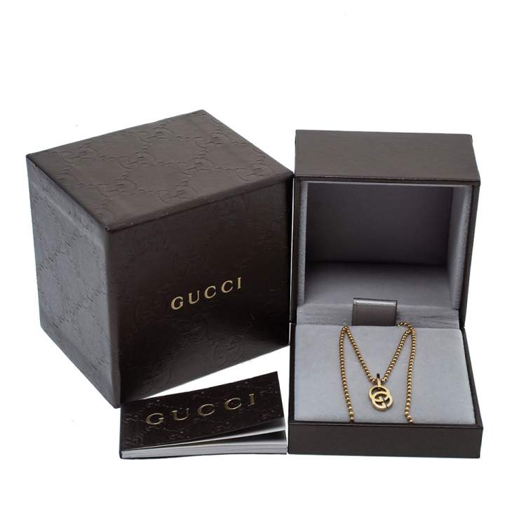 Pre Owned Gucci GG 18K Yellow Gold Beaded Chain Pendant Necklace